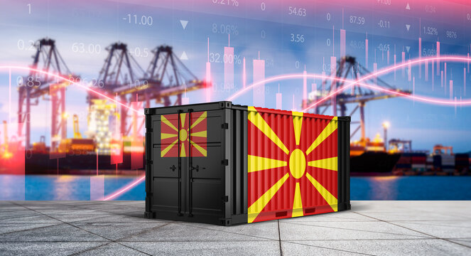 Macedonia Flag Shipping Container: A cargo container bearing the vibrant flag of Macedonia stands as a symbol of global trade and transport.