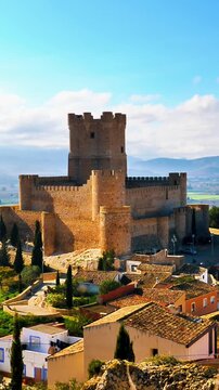 Vertical Scenic View of Atalaya Castle (Castillo de la Atalaya) in Villena - Alicante, Spain