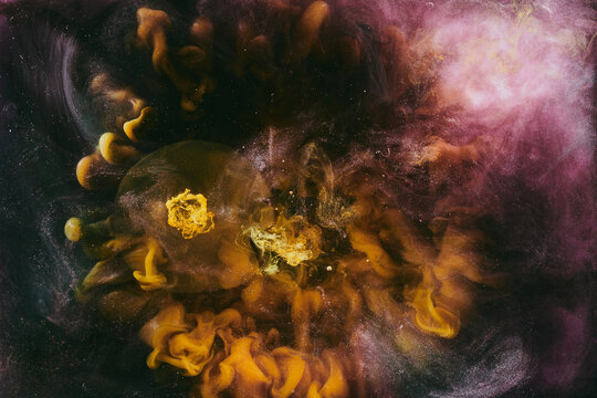 Luxurious abstract dark background. Explosive colors wallpaper, outer space pattern. Dynamic paint backdrop.