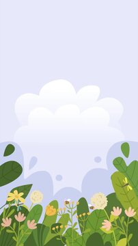 A looping vertical animation of a spring or summer background with plants and flowers, swarming insects, dragonflies, butterflies, and bumblebees. Perfect for social media posts, eco-projects, and mar