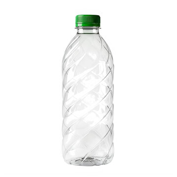 Clear plastic water bottle with green cap transparent background