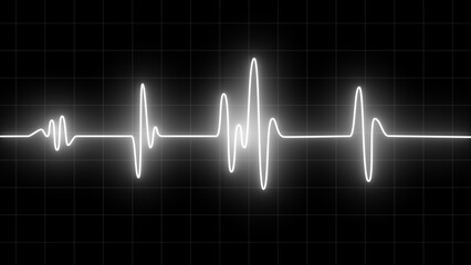 Fototapeta premium Glowing heartbeat rate and pulse on black screen. neon heartbeat. Life line - cardiogram. EKG monitoring in an emergency. Electrocardiogram or ECG. End of the life-beat line.
