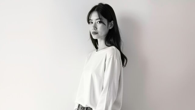 Simplified portrait illustration of a white clad Asian woman