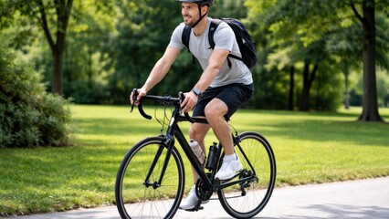 Fototapeta premium Cyclist enjoying nature's tranquility.
