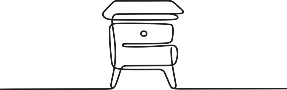 interior of the bedside table. Room table top. A cozy bedside tables. Place by the bed for things. Home cozy furniture. one line art icon drawing vector
