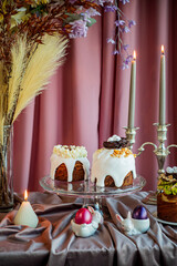 Fototapeta premium Delightful spring celebration with beautiful cakes and elegant decor in a cozy setting