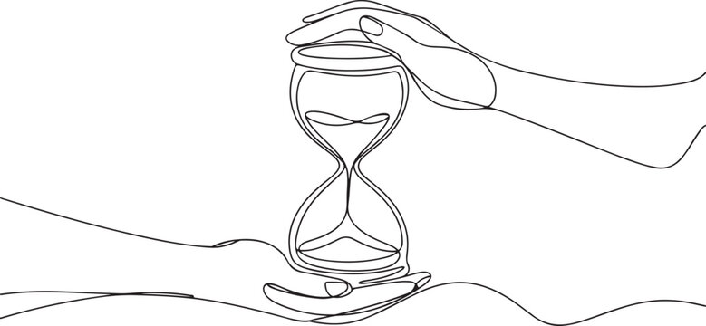 Time hand icon vector background. hourglass with hands icon. Continuous outline of a Hands of hourglass icon. one line art icon drawing vector
