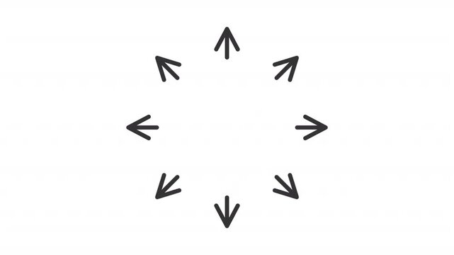 Animated expanding arrows line icon. Motion in different directions animation. Exploring world. Ambitions and growth visualization. Outline element on white background. HD video with alpha channel