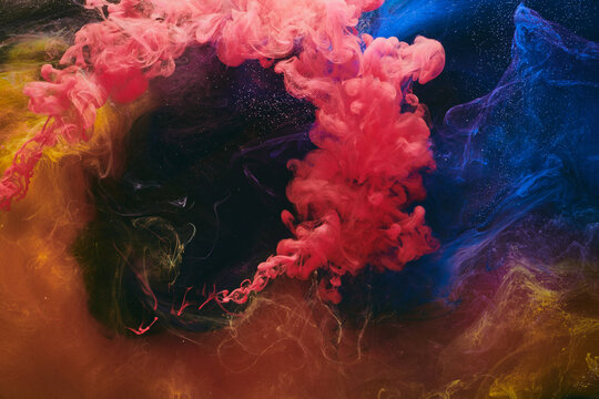 Luxurious abstract dark background. Explosive colors wallpaper, outer space pattern. Dynamic paint backdrop.
