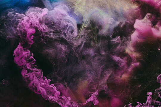 Abstract colorful purple pink black background. Moving flow of paints, fluid liquid art, space sky