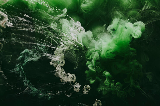 Abstract green background. Moving smoke flow, fluid liquid art.
