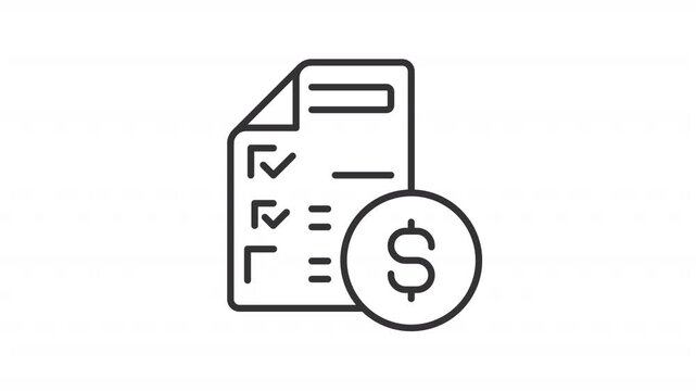 Animated budget planning line icon. Financial report with coin animation. Organizing corporate income and expenses. Business. Outline element on white background. HD video with alpha channel