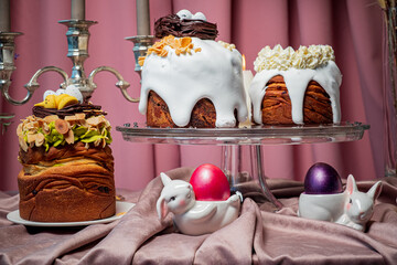 Naklejka premium Colorful spring desserts display with delightful cakes and festive decorations at a joyful celebration