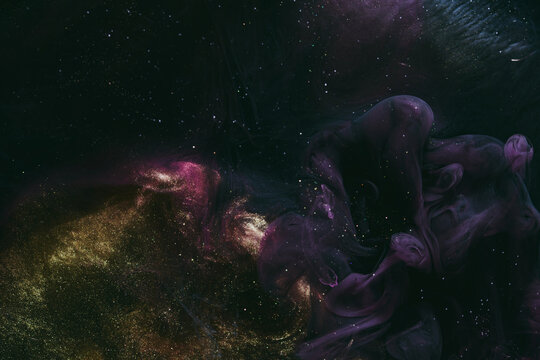 Luxurious abstract dark background. Explosive colors wallpaper, outer space pattern. Dynamic paint backdrop.
