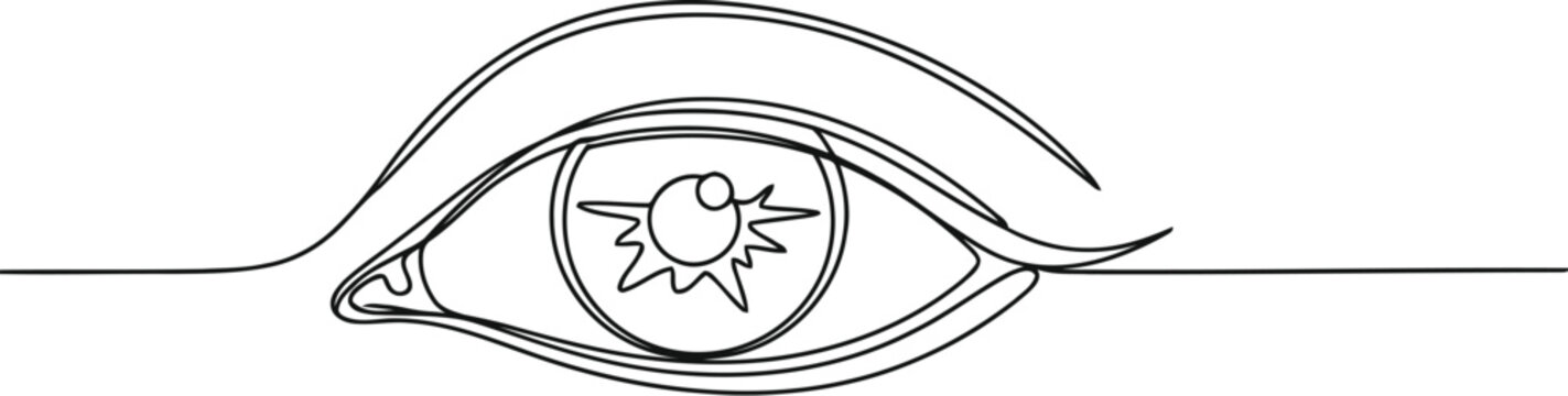 Minimalist continuous line drawing of an abstract eye with a floral iris design