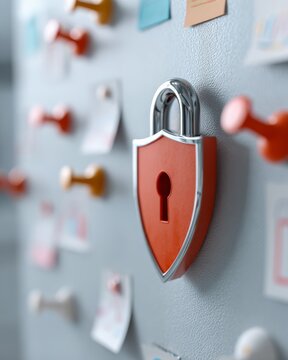 Shield with padlock icon on strategy roadmap board
