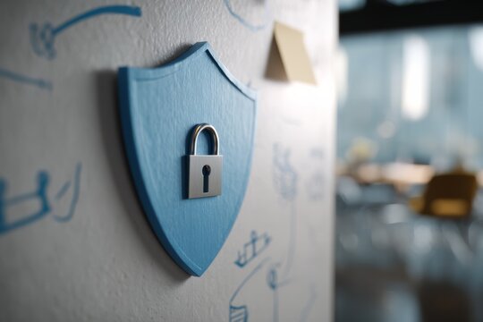 Shield with padlock icon on strategy roadmap board