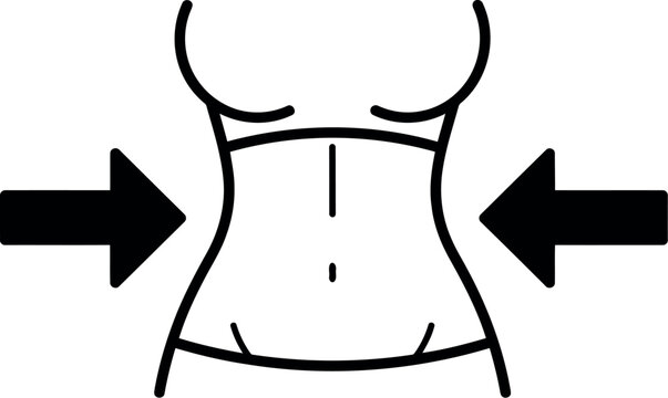 Iconic representation of a slim female torso with arrows indicating weight loss
