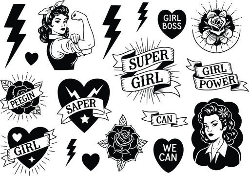 Empowering feminist tattoos featuring iconic figures and bold slogans