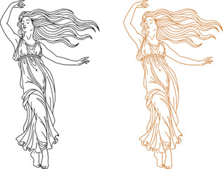 Fototapeta premium Elegant art nouveau illustration of a flowing female figure in motion
