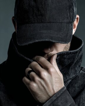 a guy wearing a black baseball cap - commercial fashion product shot 