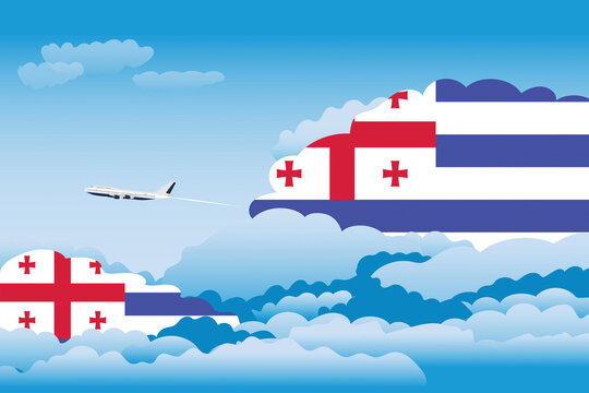 Ajaria Day Clouds Airplane Airport Flight Vector Illustration