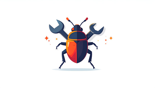 Bug repair illustration with crossed wrenches in minimalist cartoon style on white