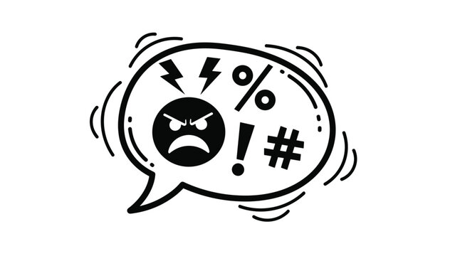 Bold speech bubble icon containing an angry face emoji and various swear word symbols like exclamation points and hashes.