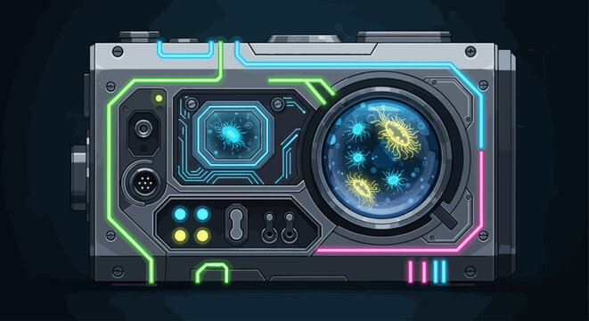 Neon lit futuristic electronic device panel.