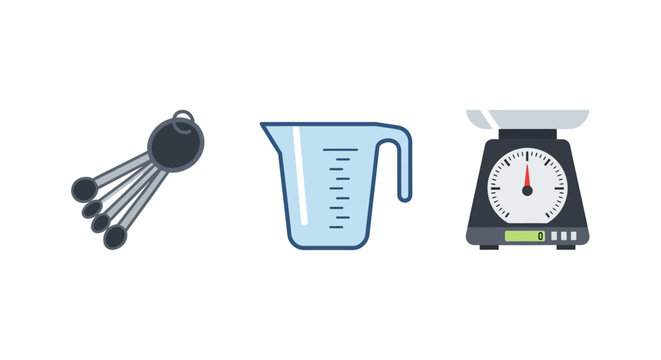 Kitchen measuring cups and spoons tools.