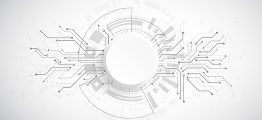 Obraz premium Abstract White Digital Technology Background with Circular Circuit Board and Network Lines