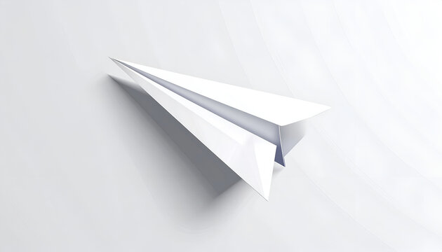 Paper airplane flying minimalist design white color smooth shadow simple elegance