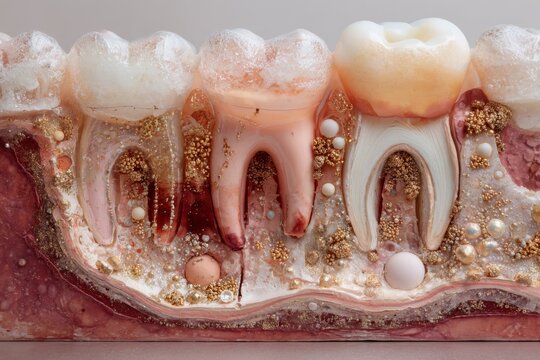 Dental Anatomy Unveiled: A close-up view of a dental model showcases the intricate structure of teeth, offering an educational glimpse into oral health and the science of dentistry.