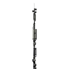 Mobile cell tower with telecommunication antennas isolated on transparent background. Radio...