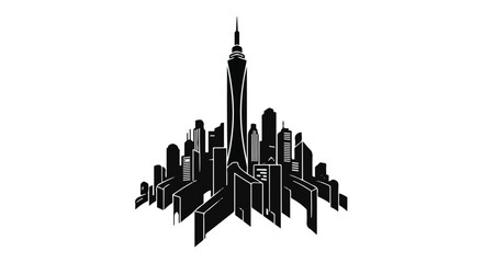 Obraz premium Modern cityscape silhouette with towering skyscraper at its center, representing urban growth and ambition.
