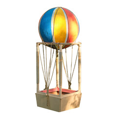 Decorative model of a vintage hot air balloon with a colorful globe. Artistic prop for fantasy concept and creative visual storytelling. Isolated on transparent background for design work. © Андрей Журавлев