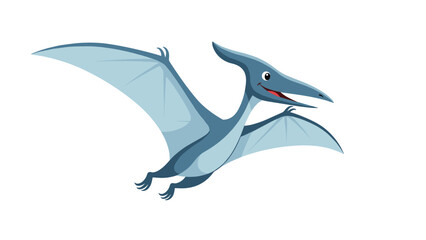 Fototapeta premium Colorful illustration of a friendly cartoon pterodactyl dinosaur flying through the air with its wings spread wide.