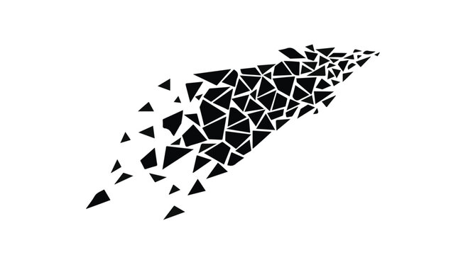 Abstract arrow dissolving into geometric fragments, symbolizing progress and transformation