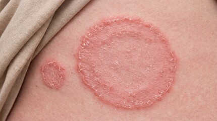Fototapeta premium Ringworm skin infection on a person's body with red circular patches