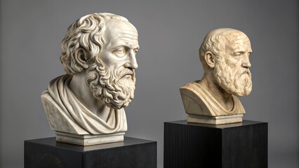Obraz premium classical marble bust sculptures of ancient philosophers on pedestals