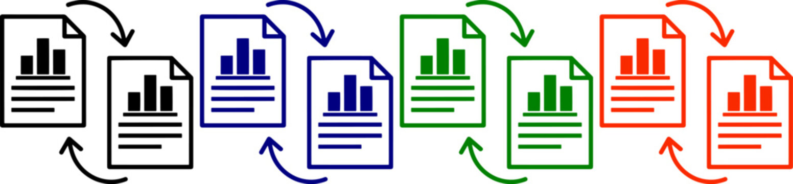 Document with chart and arrows data report exchange outline set