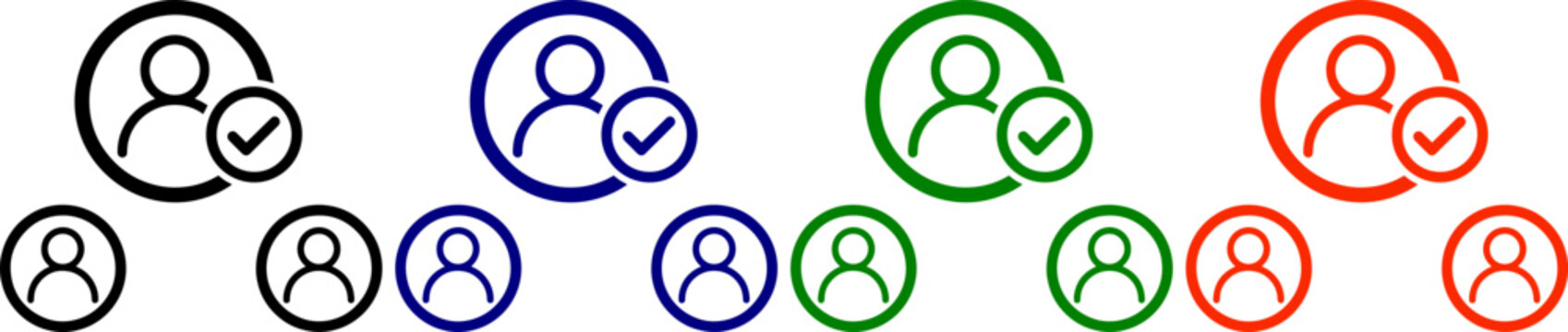 User profile icon with checkmark in circle modern outline set