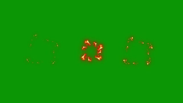 2D fire explosion animation, spark cartoon FX flash burst, comic splash smoke fire style, energy elements hand drawn transition, liquid burning on green screen background.