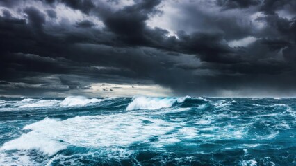 Fototapeta premium Ocean waves crashing offshore on churning open sea