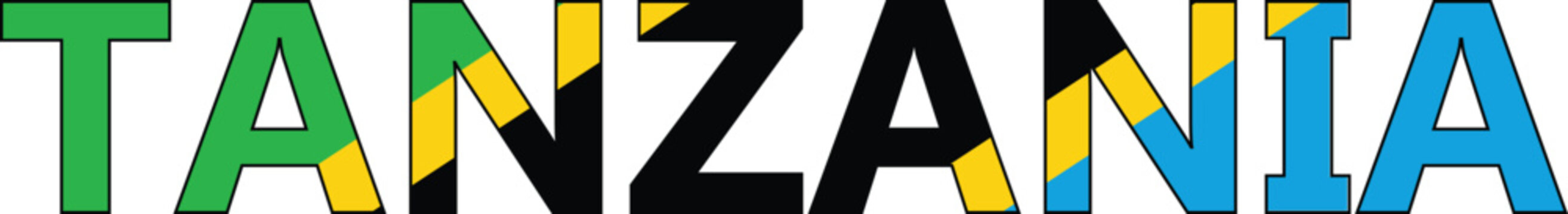 Tanzania word with flag design. Tanzania Flag sign. flat style.