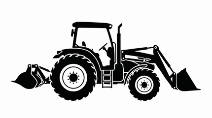 Obraz premium Tractor with Front and Back Loader - Farm Equipment Silhouette