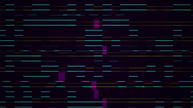 Abstract Glitch Effect with Digital Blue and Yellow Horizontal Lines Data Flow Background