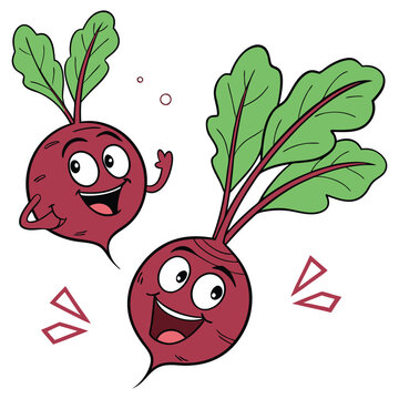 Cartoon Beetroot Coloring Page &ndash; Healthy Vegetable Illustration with Smiling Faces and Outline for Kids Educational and Creative Learning
