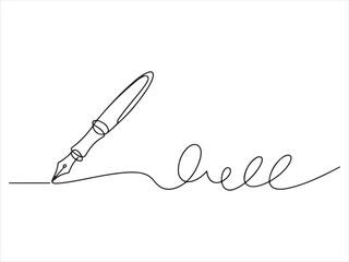 Fototapeta premium One continuous line art drawing of pen writing design. handwriting vector illustration