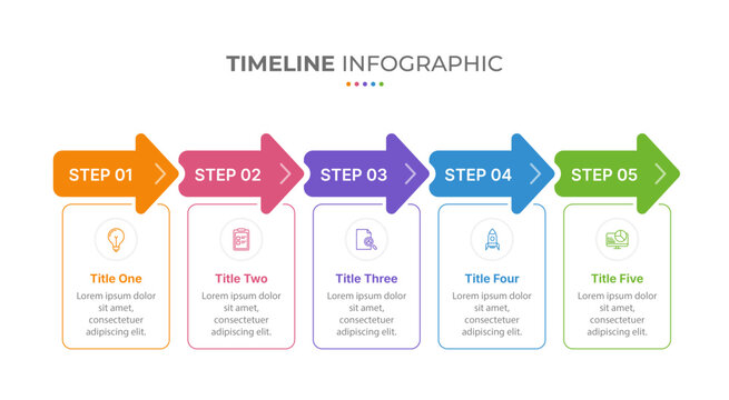 Modern arrow business infographics template. Timeline infographic elements, journey with 5 steps for brochure, presentation, website.
